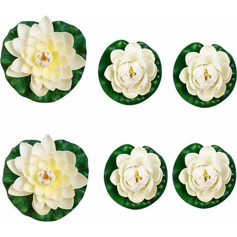 Fleur de lotus en mousse, nénuphar artificiel blanc, nénuphar artificiel flottant, nénuphar artificiel (6 pièces)-AquaForge