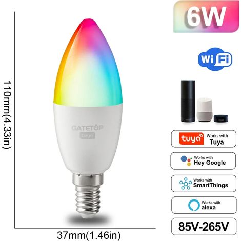 Lampes de croissance pour plantes Ampoule LED intelligente RGB (C37 6W E14, 85-265V) à intensité variable Tuya Light Wifi Magic Lamp, compatible avec Alexa et Google Home (1/5)