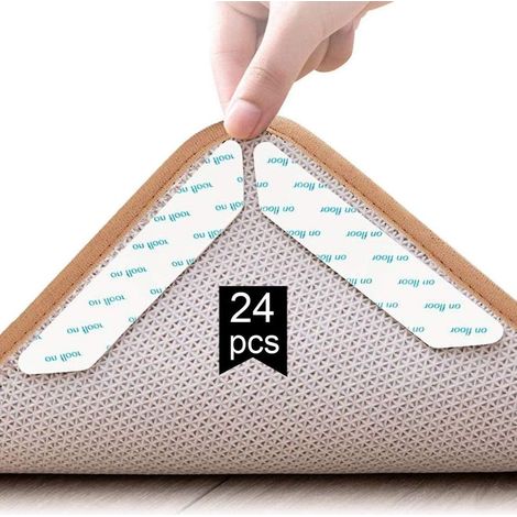 24 Pcs Anti Derapant Tapis, Anti Curling Carpet Grippers Coin, Anti à boucler Tapis antidérapant, réutilisable Sticker Tapis antidérapant pour planchers de Bois Franc,carpettes et Tapis-Blanc (1/5)