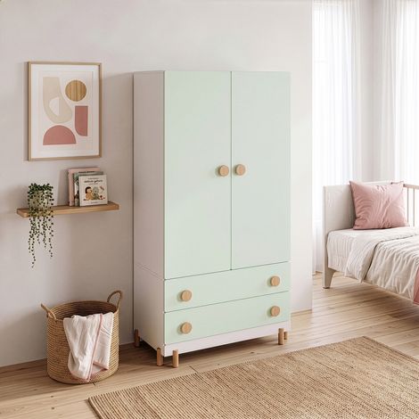 Kinderkleiderschrank Vaarentaa 156x80x41 cm Weiß/ Mintgrün [en.casa] (1/5)