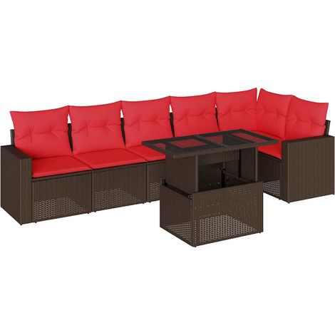 7-teiliges Gartensofa-Set mit Kissen, braun, Polyrattan vidaXL (1/5)
