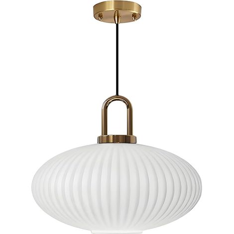 Suspension Moderne en Verre Blanc à Rayures, Lampe Suspendue à Hauteur Réglable 30cm (1/5)