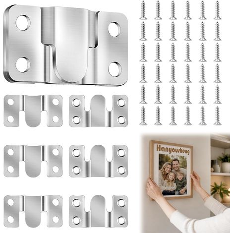 8 Pièces Support Montage Encastré Dissimulé en Acier Inoxydable, Crochets Emboîtables Très Résistants pour Cadres Photo, Miroirs, Tableaux, Connecteurs de Meubles (54x30mm) (1/5)