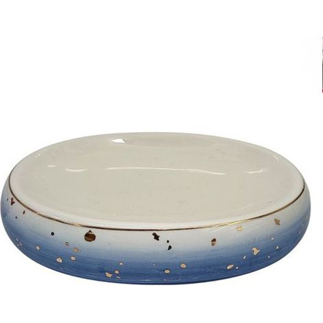 Cleafe - Piatto Piattino Porta Sapone Saponetta Bagno In Ceramica Bianco Blu Arredo 79968 - (1/2)