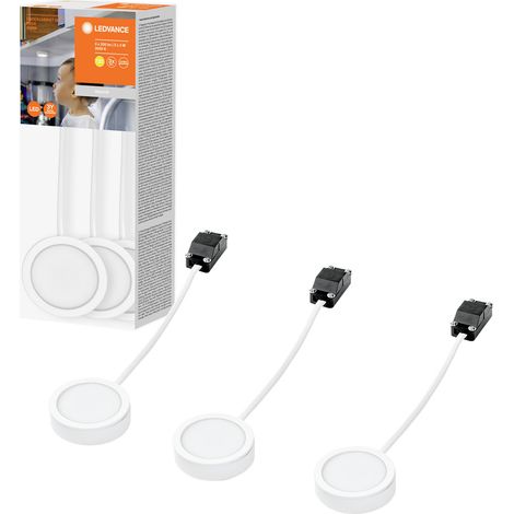 LEDVANCE kompakte Spotleuchten als Schrankunterbaubeleuchtung, weiß, 3-teilig mit je 65mm Durchmesser, modernes und schlankes Design, 3x3W, 3000K (warmweiß) (1/5)