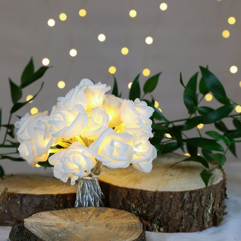 Trade Shop - Weiße Rosenform, 10 LED-Leuchten, batteriebetrieben - (1/4)
