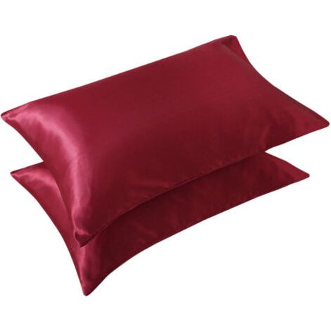 BUNTHAUS Taie d’oreiller unie imitation soie, couleur bordeaux, douce et lisse, housse décorative élégante