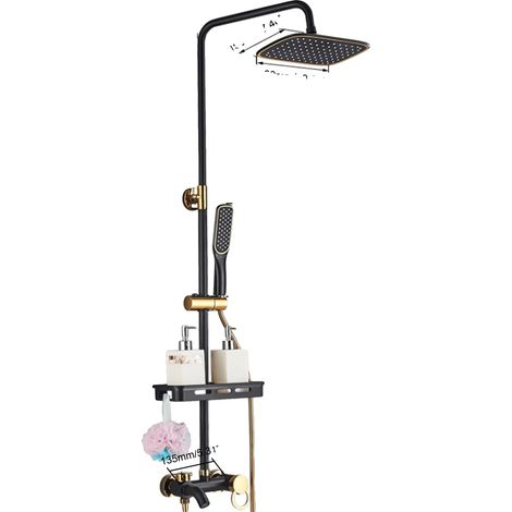 Ensemble de douche, construction en laiton, hauteur réglable, Noir-Or (1/2)