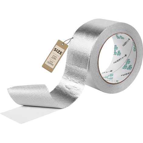 Ruban aluminium auto-adhésif renforcé de fibre de verre 50mm x 20m, imperméable et résistant à la chaleur, Ruban en aluminium résistant à l'eau et à la chaleur pour sceller, réparer et isoler (1/5)