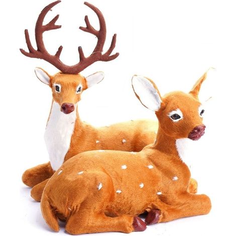TrAdE Shop Traesio - Set Statuine Forma Coppia Di Renne Sdraiate Decorative Natalizie Ornamenti Per Casa 634662 - (1/2)