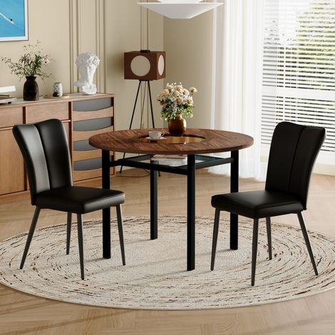 Esstisch-Set rund 100 cm mit 2 Stühlen Braun Schwarz OKMYHOME (1/5)