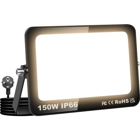 150W Projecteur Exterieur led, 15000LM Spot LED Extérieur avec Prise, 3000K Blanc chaud Eclairage Exterieur Etanche lumière de Sécurité pour Jardin, Patio, Cour, Garage, Entrée,Terrasse