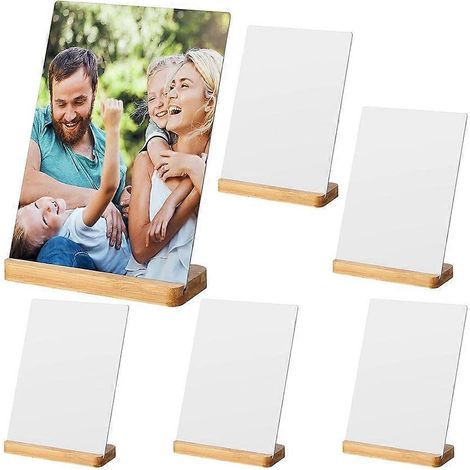 Lot de 6 cadres photo vierges pour sublimation, 12,7 x 17,8 cm, en métal avec base en bois, pour impressions personnalisées. (1/5)