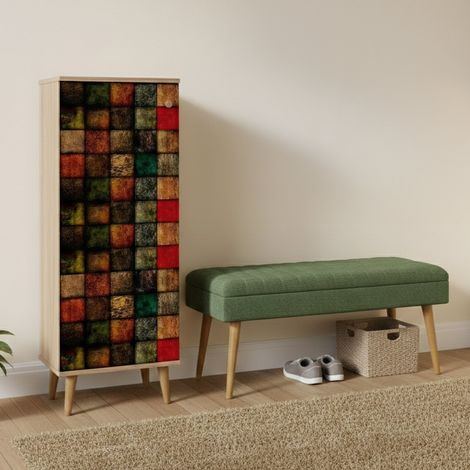 Dmora - Muebles de entrada Baham, Entrada para perchas, Composición para atrio, Consola de almacenamiento multifunción, 50x38h135 cm, Roble y Verde, con embalaje reforzado (1/5)
