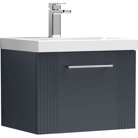 Nuie Deco Satin Soft Black 500mm Wall Hung Single Drawer Vanity Unit and Thin Edge Ceramic Basin - DPF1491D (1/5)