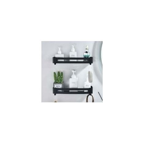 Étagère de douche noire, sans perçage, panier mural de douche en aluminium, étagère de rangement pour salle de bain, étagère de douche adhésive, durable, antirouille (2 couches)