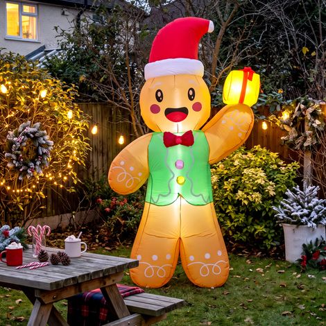 Bonhomme en pain d'épice gonflable de Noël avec boîte cadeau, 2,5 m (1/5)