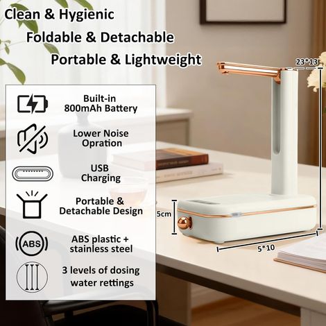 Distributeur d'eau Électrique Rechargeable par USB – sans BPA & Conforme aux Aliments, Pompe à 3 Niveaux de Débit pour Camping/Minicamper/Maison/Bureau, Batterie 800 mAh (Blanc) (1/5)