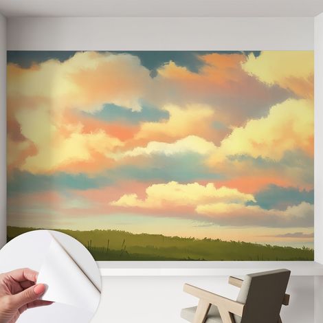 Papier peint adhésif autocollant pour salon chambre à coucher peint imprimé pour mur Ciel et nuages 152x104 cm (1/5)