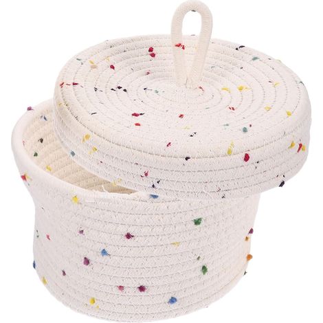 Panier de rangement en corde de coton blanc avec couvercle Boîte de rangement de bureau Panier de rangement pour petits objets Organisateur de cosmétiques Paniers décoratifs rectangulaires
