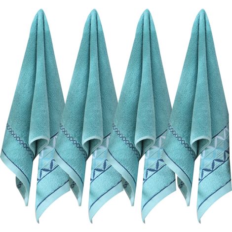 Lot de 4 Serviettes, Coton, Motif Jacquard, Absorbantes, Douces, Salle de bain, Spa, Sport (1/5)