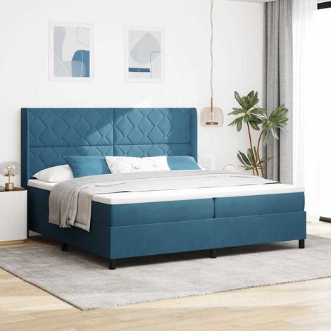 Teenpull – Boxspringbett mit LED-Lichtleisten Blau 200 x 200 cm Samt (1/5)