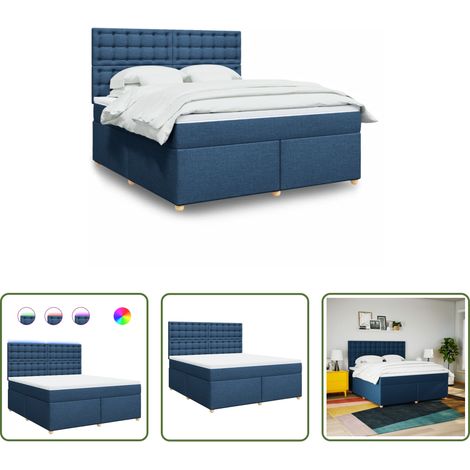 vidaXL LED-Beleuchtung - Boxspringbett mit Matratze Blau 180x200 cm Stoff (1/5)