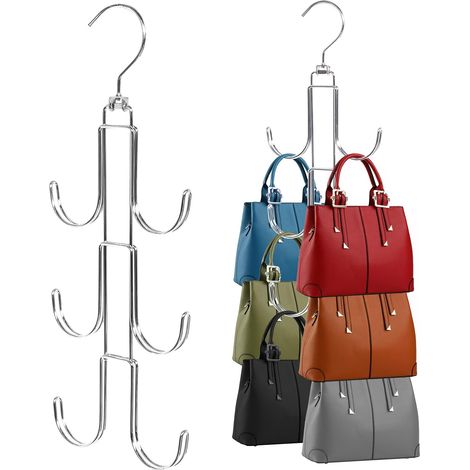Organisateur de sac en 2 pièces - pour penderie - suspendu et peu encombrant - convient pour les sacs, ceintures, chapeaux, foulards et nœuds (1/4)