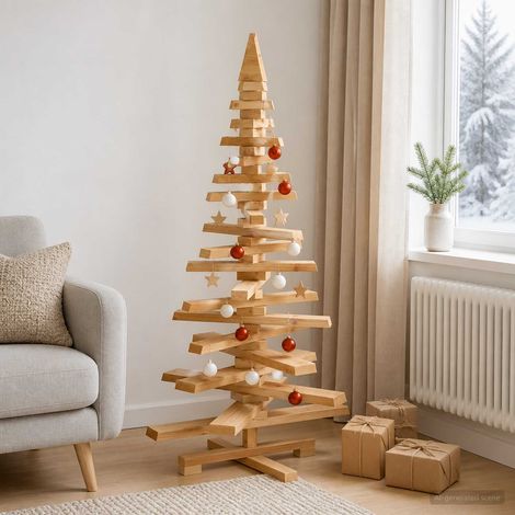 vidaXL Árbol de Navidad de madera KOTKA 120 cm Madera de Pino Maciza (1/5)