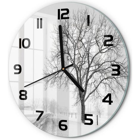 Horloge Murale Ronde Décoration Cuisine en Verre Trempé Silencieuse Moderne Arbre en hiver fi 30 cm (1/5)