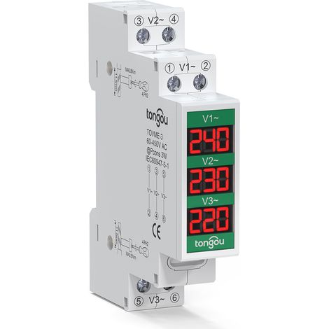 3-Phasen-Voltmeter 60-450 V LCD-Spannungsprüfer, digitales Voltmeter und Spannungsdetektor für die DIN-Schienenmontage