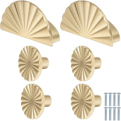 6 Pièces Boutons de Tiroir en Alliage de Boutons de Porte en Or Brossé Poignées de Meuble Vintage Poignées de Meubles Dorées pour Armoire de Chevet (1/4)