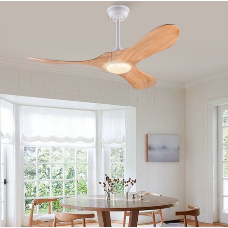 Ventilador de techo con luz 42 pulgadas, 3 aspas, 6 velocidades, blanco y natural HAVRYA (1/5)