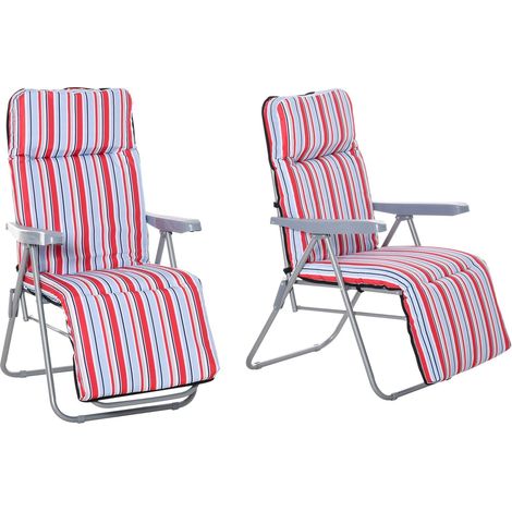 Liegestuhl Sonnenliege Gartenliege Gartenmöbel 2Er-Set Mit Kissen Klappbar Verstellbare Rückenlehne Stahl+Polyester Rot 60 X 75 X 65-102 Cm