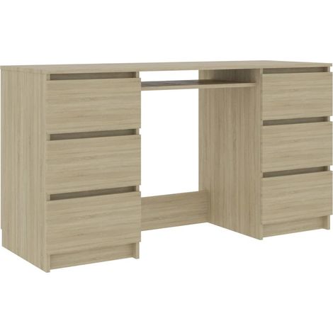 Bureau bois chêne sonoma 6 tiroirs Study 140cm (1/5)
