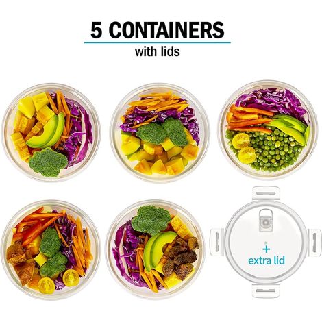 Boîtes en verre pour la préparation des repas [LOT DE 2 + COUVERCLE SUPPLÉMENTAIRE] Boîtes hermétiques avec couvercles à fermeture hermétique et soupape de vapeur, sans BPA (950 ml 32 oz) (1/5)