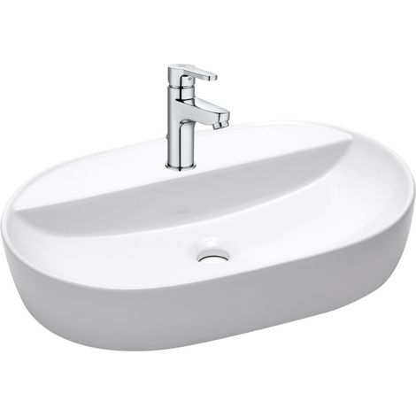 Vasque à poser en céramique 60x40x12,5 cm SAT, sans trop-plein + mitigeur lavabo Roca (A5A306SATINF6040)
