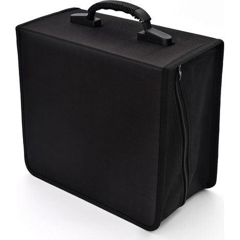 Estuche negro con cremallera con capacidad para 432 CD, organizador de películas y soportes multimedia, ideal para el coche o para viajar, protección total. (1/5)