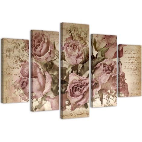 Stampa su tela 5 parti, Rose e note - 200x100 (1/4)