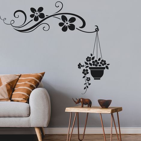 Sticker Mural - Pot de fleurs - 37x42 cm - Noir (1/3)