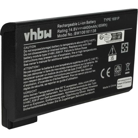 vhbw Akku kompatibel mit Dell Latitude CPx, CPt s, CPx J, CPx H, CPt V, CPt, CPi R Notebook (4400 mAh, 14,8 V, Li-Ion) (1/5)