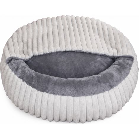Panier Beige pour Chien et Chat avec Couverture Intégrée, Peluche Côtelée (1/5)