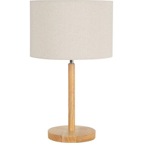 Lampe de table en bois de caucho et lin style naturel - Bois naturel et lin écru