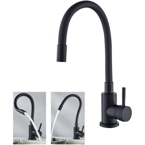 Robinet Cuisine Noir, Robinet de Cuisine Flexible Pivotant à 360°, Mitigeur Cuisine Robinet d'Évier avec Bec Flexible, Monocommande à Eau Chaude et Froide (1/5)