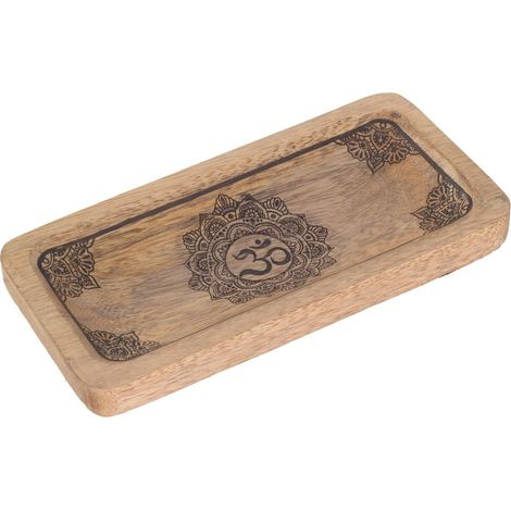 Piccolo vassoio decorativo etnico in legno Mandala Om