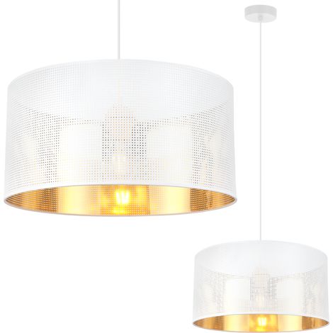 LÁMPARA COLGANTE ASTI BLANCA 1 PANTALLA PLANA DORADA BLANCA 40CM (1/5)