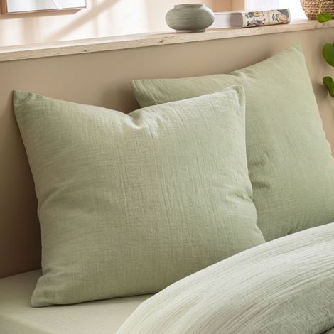Taie d'oreiller 50x70 gaze de coton vert Terre de Nuit (1/2)