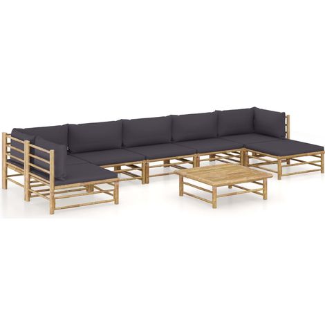 8-tlg. Garten-Lounge-Set mit Dunkelgrauen Kissen Bambus