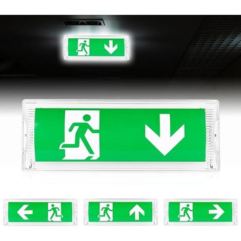 IP65 LED Emergency Light with 4 Emergency Exit Pictograms Emergency Light with 3H Battery Backup Illuminated Exit Plate for Public Places 35.5 x 13.5 (1/5)