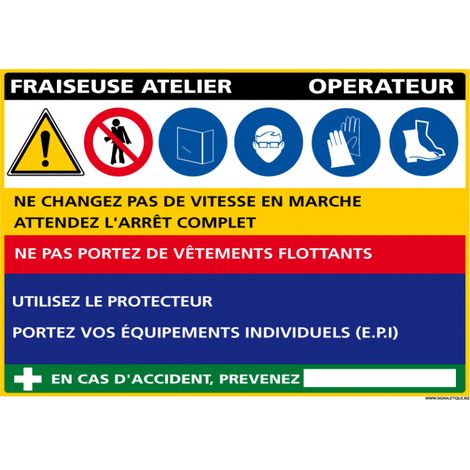Panneau Fiche de Poste Fraiseuse Atelier (C1104) - Adhésif - 300 x 210 mm